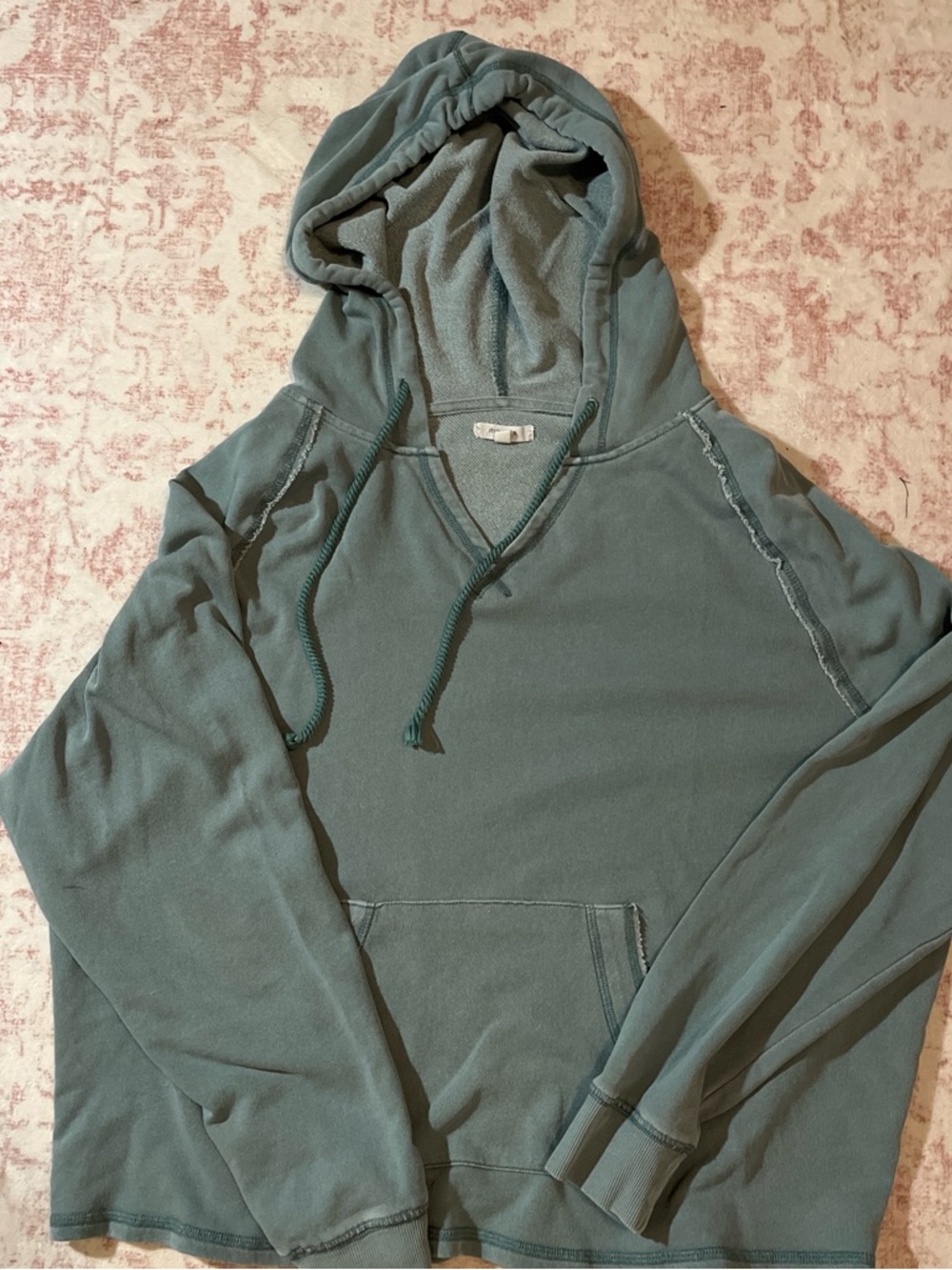 distressed Light Teal Hooded Pullover